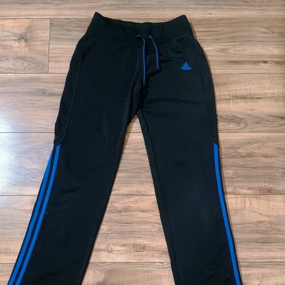 Adidas Women XS Black Blue 3-Stripes Track Pants Essentials Tricot Joggers - Picture 1 of 6